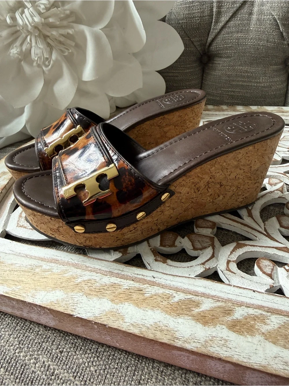 Tory Burch Leopard Print Platform Sandals Slides Shoes Women’s 6